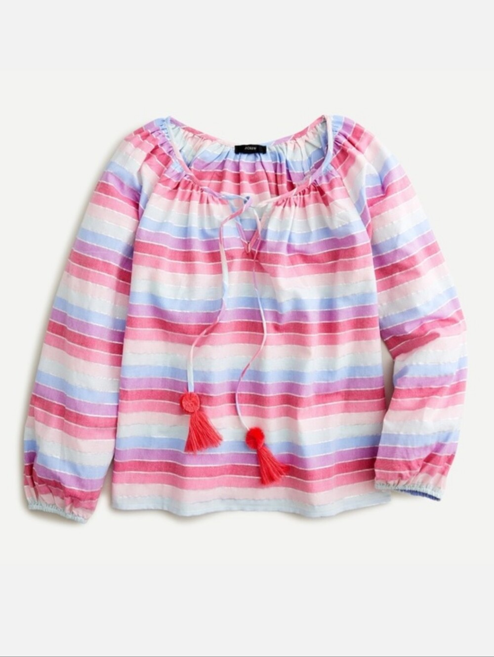 NWT J.Crew Metallic Pastel Stripe Peasant Top